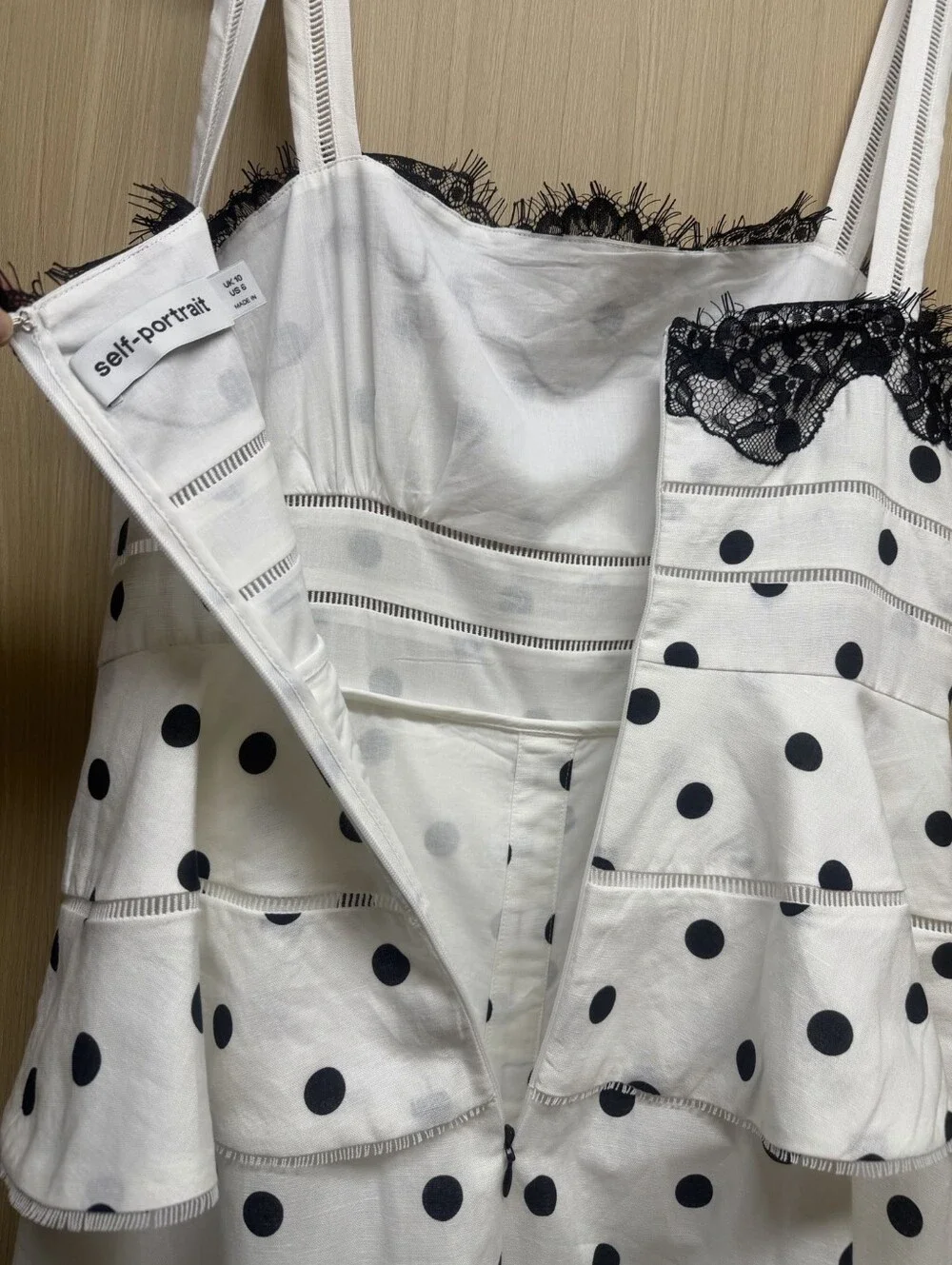Self Portrait White Polka Dot Linen Midi Dress - Picture 14 of 16